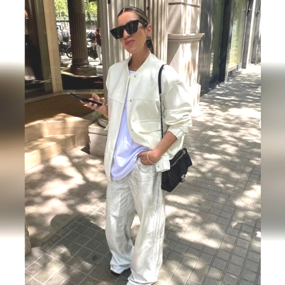 ZARA OVERSIZED LONG BOMBER WHITE SIZE XS L - Picture 8 of 16